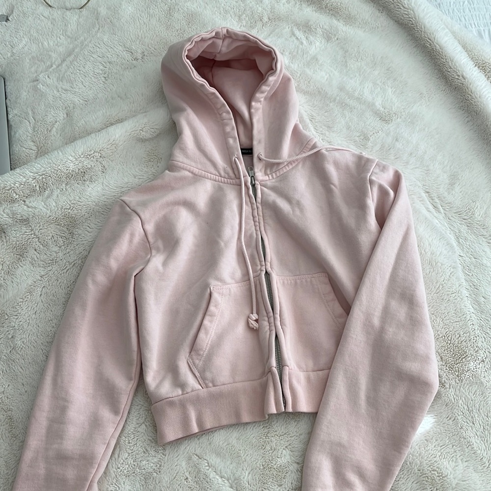 Cropped baby pink brandy Melville hoodie